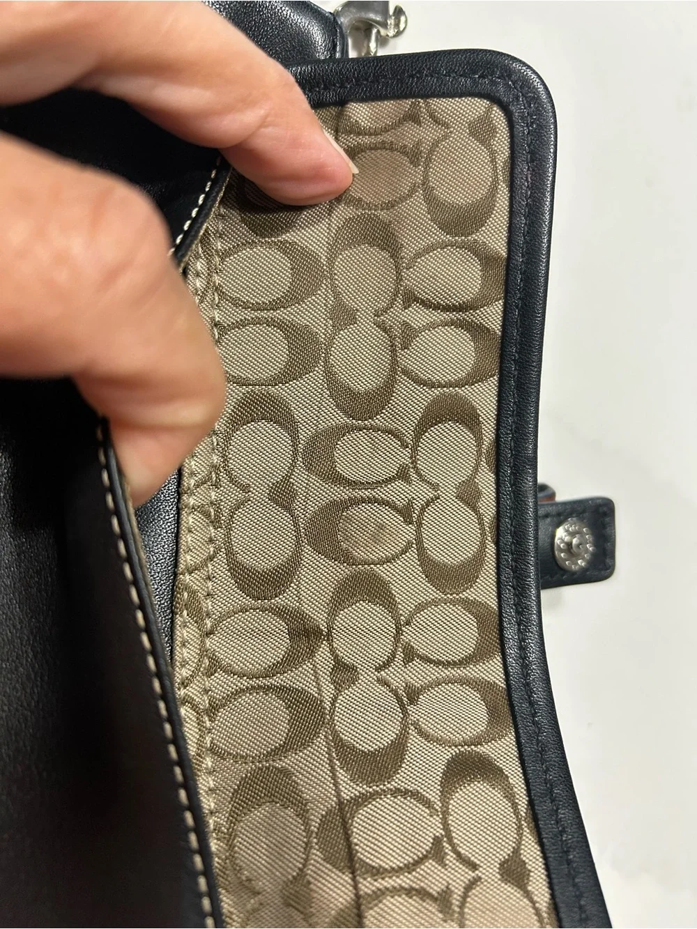 Coach Black Leather Clutch Wristlet with Front Buckle Pocket